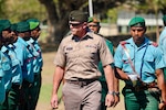 U.S. Army Brig. Gen. Brion J. Aderman, commander of the Wisconsin Army National Guard, conducts pass and review of U.S. Soldiers and Papua New Guinea Defense Force soldiers during the opening ceremony of Tamiok Strike 2026, on the parade field at Murray Barracks, Port Moresby, Papua New Guinea, July 13, 2026