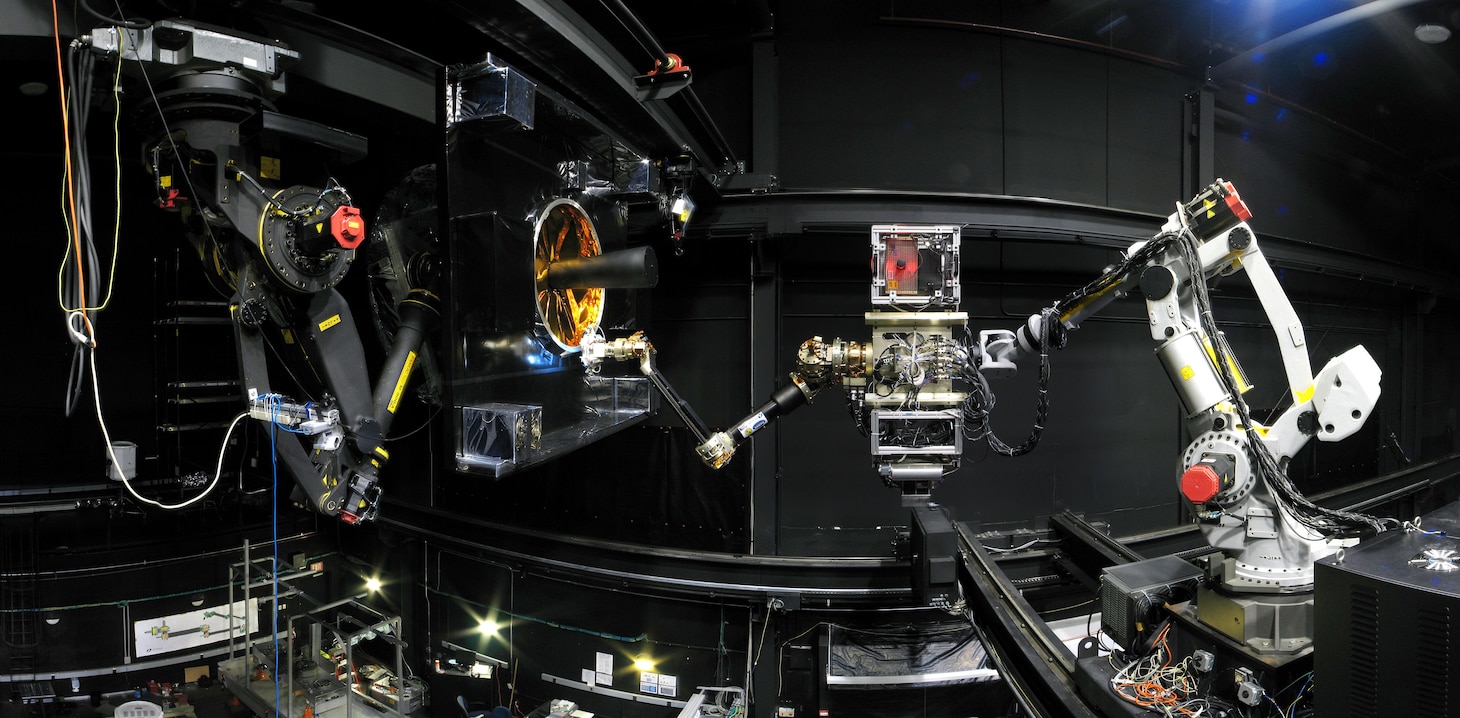 U.S. Naval Research Laboratory (NRL) Front End Robotics Enabling Near-term Demonstration (FREND) during engineering arm grapple testing at NRL headquarters in Washington, D.C., March 25, 2008. (U.S. Navy historical photo)
