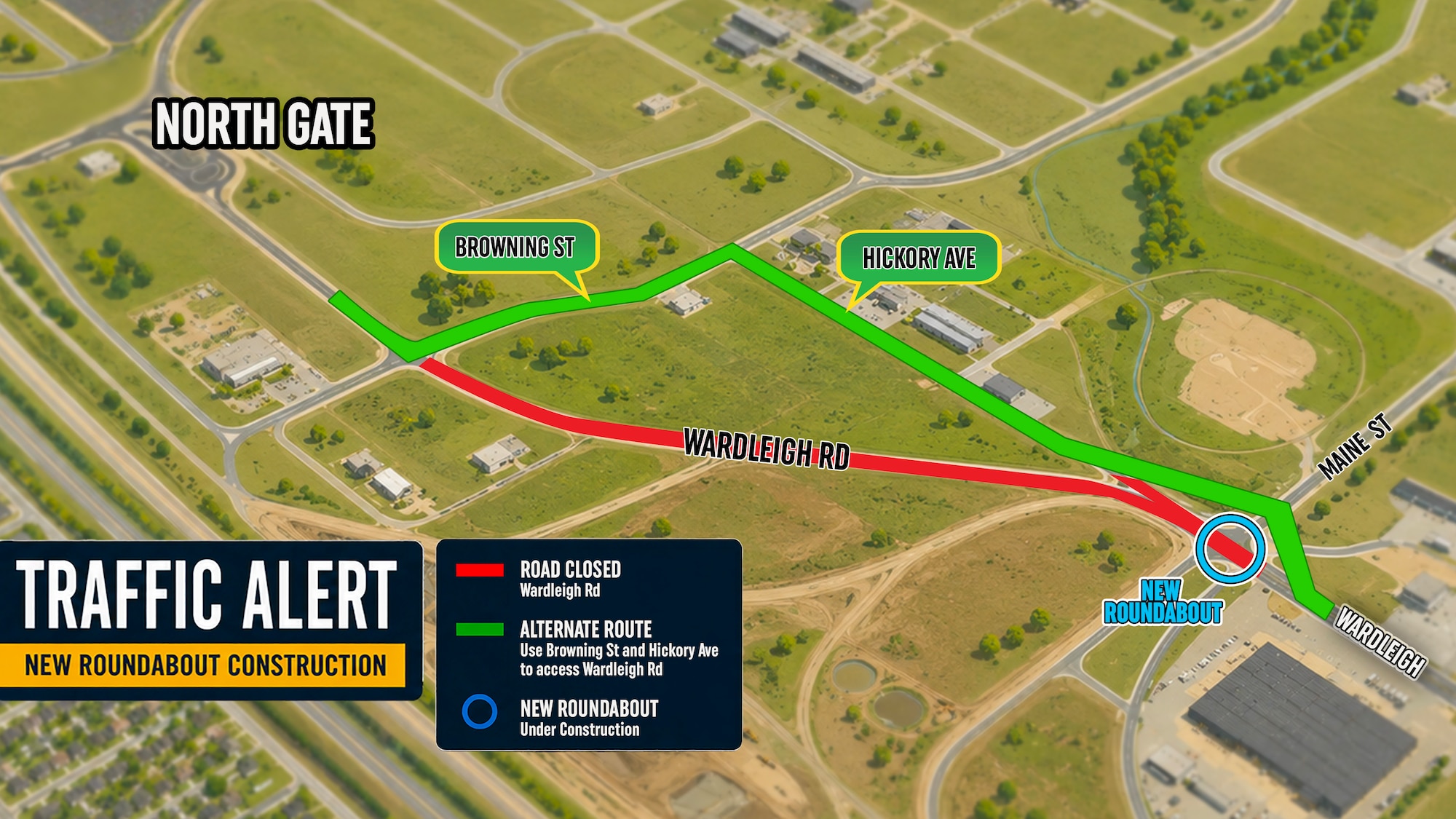 An overhead graphic illustrates the upcoming Wardleigh Road detour.