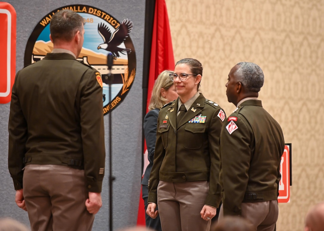 Lt. Col. Katie Werback prepares to relinquish command of the Walla Walla District to Lt. Col. Douglas Droesch