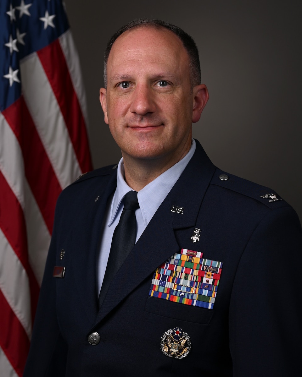 Col. Justin Eder, 22nd Medical Group commander, poses for an official photo at McConnell Air Force Base, Kansas, July 16, 2026. Eder took command of the 22 MDG on July 16. (U.S. Air Force photo by Airman Matthew Nguyen)