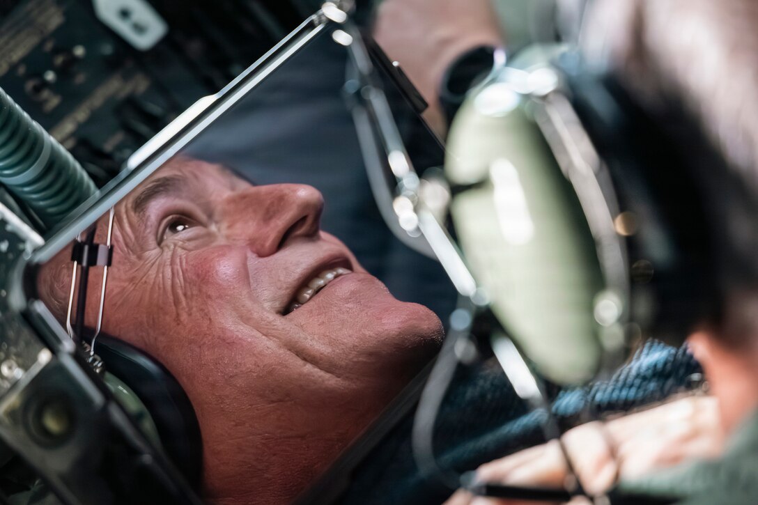 U.S. Air Force Lt. Col. Mark 'Shank' Bigda, 104th Fighter Wing flight surgeon, views a refueling operation during his fini flight on a KC-135 Stratotanker from the 101st Air Refueling Wing, July 14, 2026, at Barnes Air National Guard Base, Westfield, Mass.


(U.S. Air National Guard Photo by Senior Master Sgt. Andrew Sinclair)