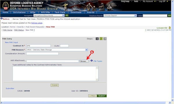 Graphic demonstrates the use of the browse button when filling in PAR entry fields to upload applicable attachments.