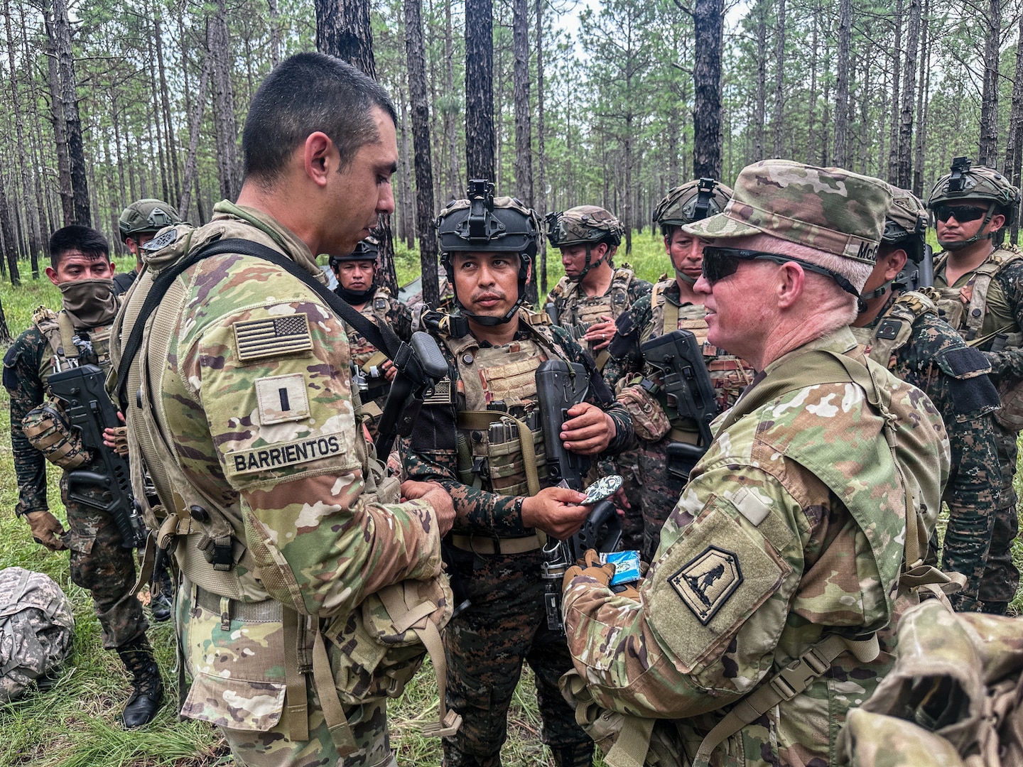 Virginia Army National Guard Soldiers assigned to the Staunton-based 116th Mobile Brigade Combat Team, Arkansas National Guard Soldiers and Guatemalan service members partnered with Arkansas through the Department of War National Guard Bureau State Partnership Program move into the field June 8, 2026, during a training rotation at the Joint Readiness Training Center, or JRTC, at Fort Polk, Louisiana.