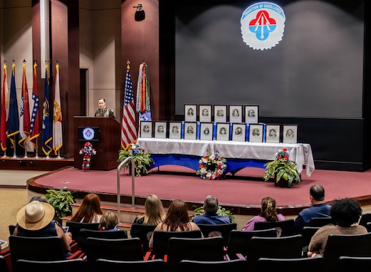 Maj. Gen. Lori Robinson, commanding general of the U.S. Army Aviation and Missile Command, delivers remarks during the AMCOM Memorial Service July 14, 2026, in the Bob Jones Auditorium on Redstone Arsenal, Alabama. The annual ceremony honored 15 AMCOM teammates whose service and dedication to Soldiers and warfighters left a lasting legacy across the command.