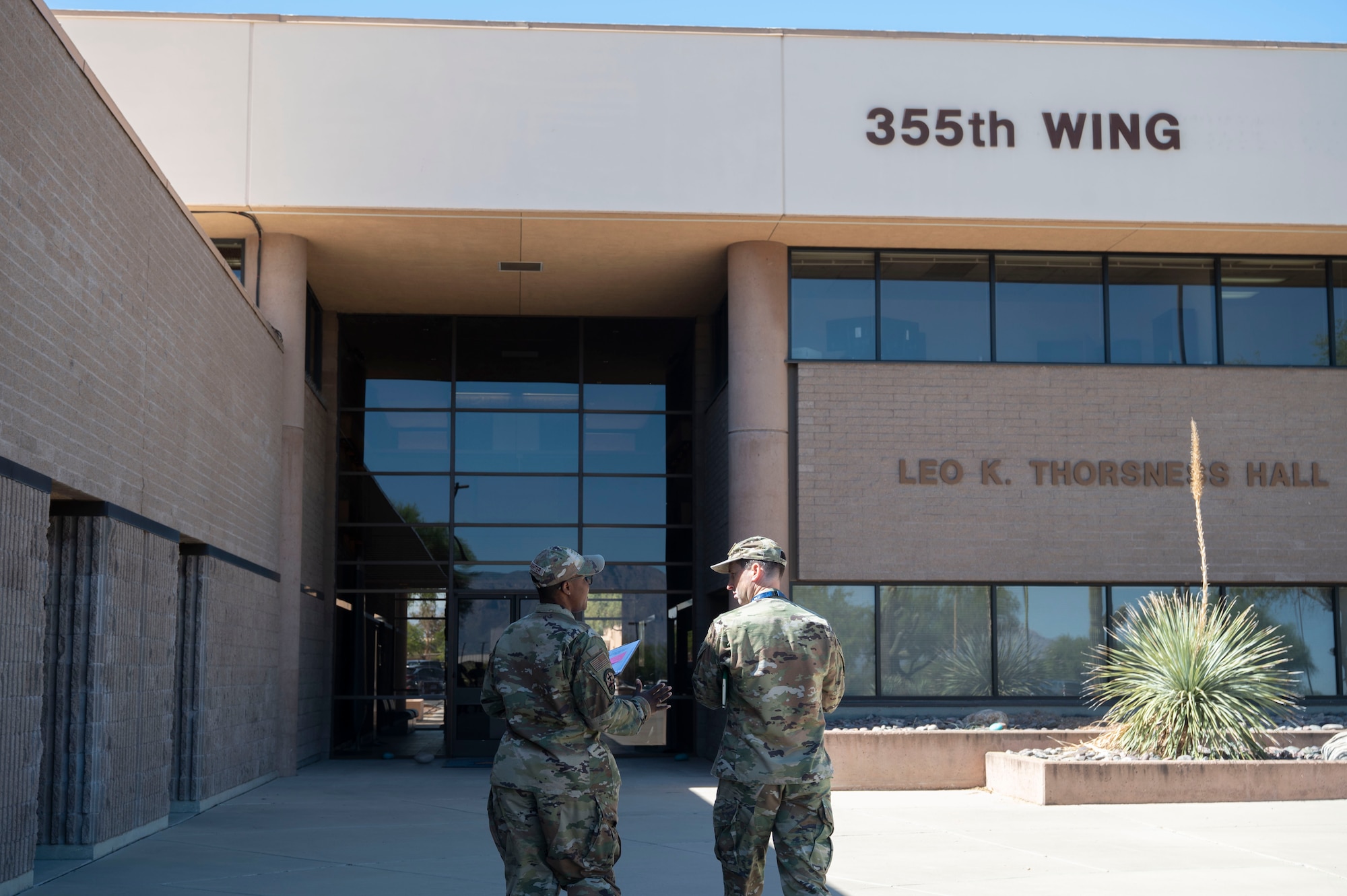 U.S. Air Force Col. Kyle Porter, 355th Wing deputy commander, tours the 355th Wing Staff Agencies during an immersion tour at Davis-Monthan Air Force Base, Arizona, July 15, 2026. The tour gave Porter an opportunity to observe the agencies' missions and learn how they support the wing's daily operations and mission readiness. (U.S. Air Force photo by Senior Airman Jhade Herrera)