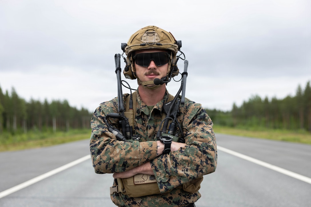 U.S. Marine Corps Sgt. Bradley Denison, from Virginia, an expeditionary fuels technician with Marine Wing Support Squadron (MWSS) 272, Marine Air Control Group 28, 2nd Marine Aircraft Wing, stands for a photo during exercise Ramstein Flag 2026 in Tervo, Finland, June 10, 2026. RAFL26 is NATO’s premier multi-domain tactical exercise involving 19 nations and over 15 operational locations. The exercise provides realistic combat scenarios in complex environments and is designed to enhance the Alliance’s deterrence and collective defense. (U.S. Marine Corps photo by Cpl. Mya Seymour)