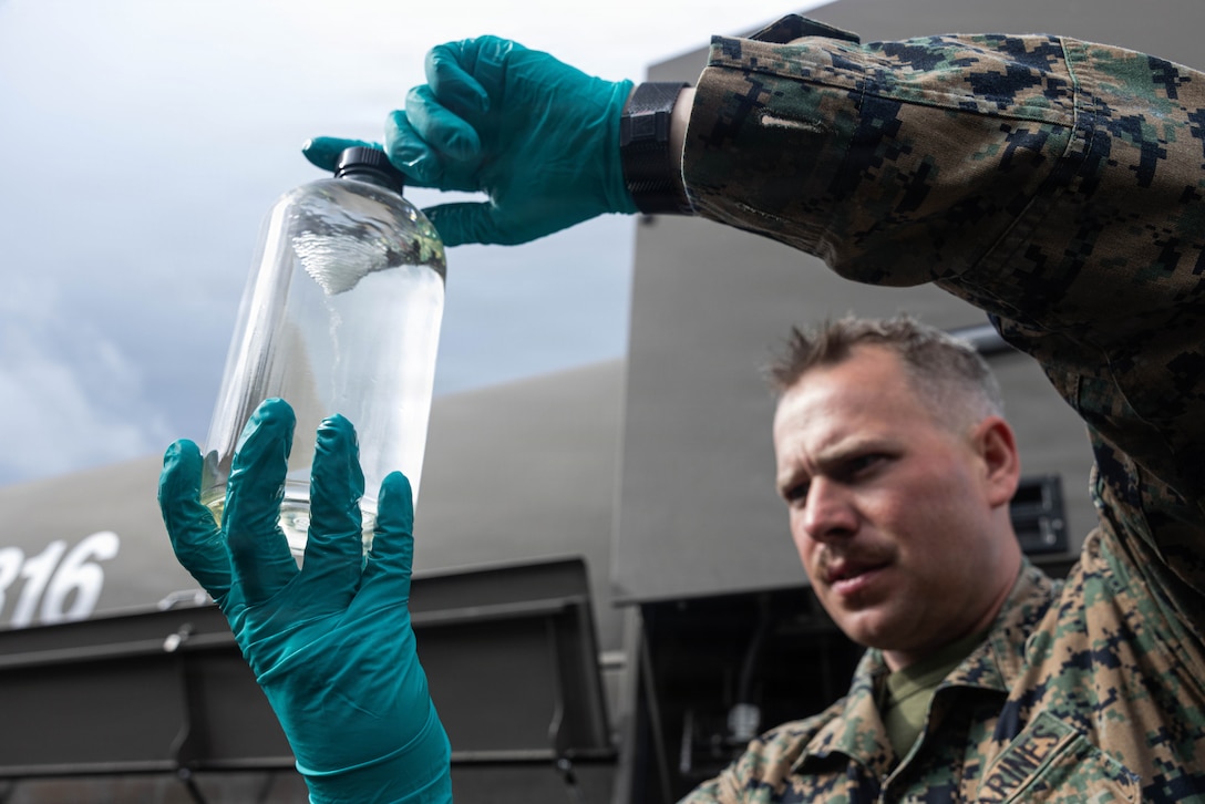 U.S. Marine Corps Lance Cpl. Clay Frisbie, from Florida, an expeditionary fuels technician with Marine Wing Support Squadron (MWSS) 272, Marine Air Control Group 28, 2nd Marine Aircraft Wing, checks fuel during exercise Ramstein Flag 2026 in Tervo, Finland, June 10, 2026. RAFL26 is NATO’s premier multi-domain tactical exercise involving 19 nations and over 15 operational locations. The exercise provides realistic combat scenarios in complex environments and is designed to enhance the Alliance’s deterrence and collective defense. (U.S. Marine Corps photo by Cpl. Mya Seymour)