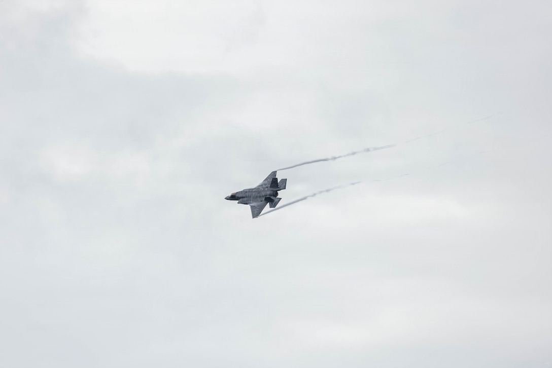 U.S. Marine Corps Maj. Danny Sorrells, from Georgia, an F-35B Lightning II pilot with Marine Fighter Attack Squadron (VMFA) 224, Marine Aircraft Group 31, 2nd Marine Aircraft Wing, flies overhead during exercise Ramstein Flag 2026 in Tervo, Finland, June 10, 2026. The F-35 serves as a versatile asset in support of expeditionary and rapid deployment operations, displaying U.S. capabilities alongside NATO allies throughout RAFL26. RAFL26 is NATO’s premier multi-domain tactical exercise involving 19 nations and over 15 operational locations. The exercise provides realistic combat scenarios in complex environments and is designed to enhance the Alliance’s deterrence and collective defense. (U.S. Marine Corps photo by Cpl. Mya Seymour)
