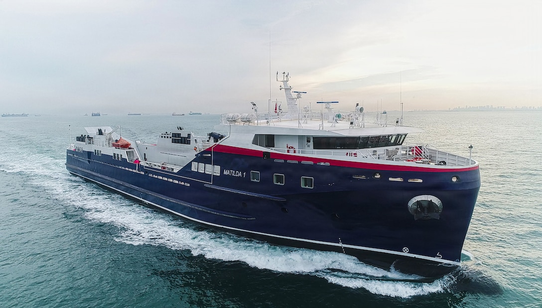 The U.S. Marine Corps has chartered the MATILDA 1, a contractor-owned/contractor-operated Stern Landing Vessel (SLV), to support service-level modernization and littoral experimentation. During the initial charter period, the vessel will operate across a broad geographic range including the West Pacific an Oceana. As a purpose-built SLV, the MATILDA 1 utilizes a shallow-draft design and specialized stern ramp to enable capability sets—comprising both personnel and equipment—to land directly on diverse shorelines. This provides a vital maneuver and sustainment link in shallow coastal waters that operates independently and is distinct from traditional amphibious operations.