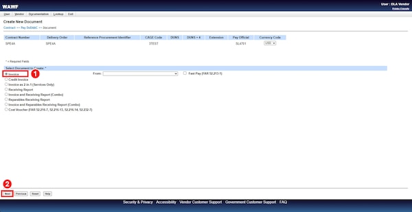 Under the Select Document to Create section, select the radio button next to Invoice and select Next.