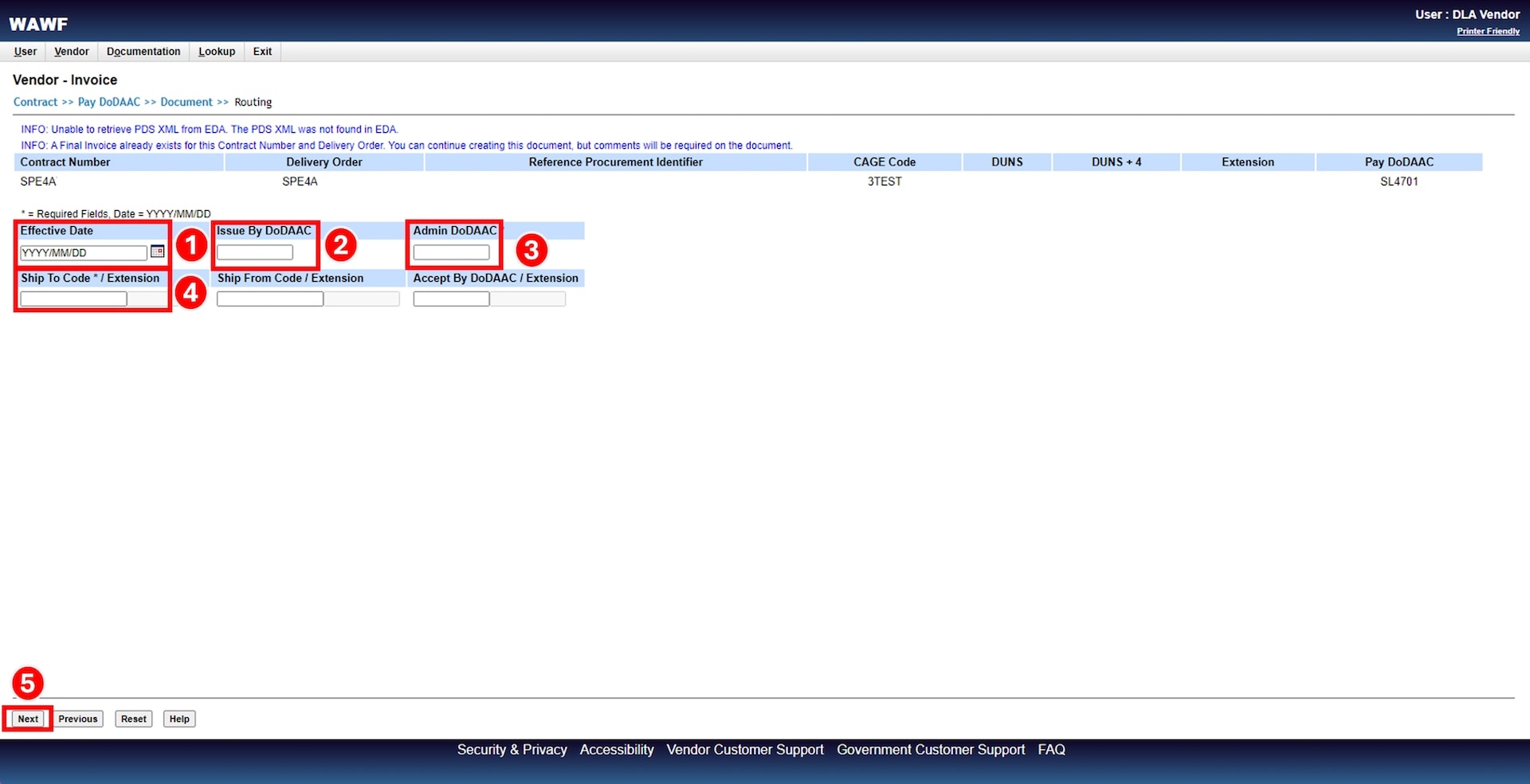 Fill in appropriate routing information and select Next.