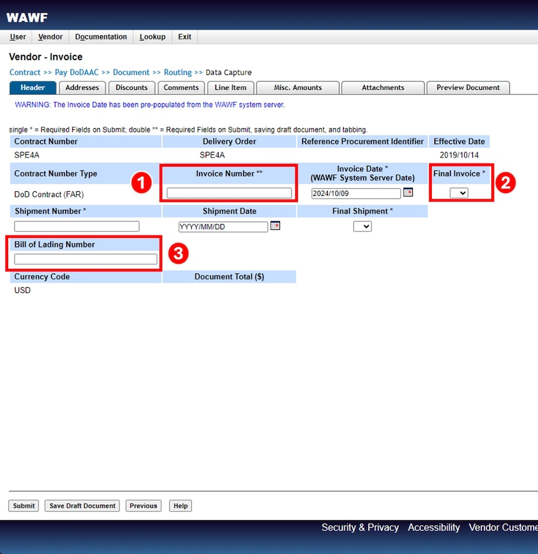Enter an Invoice Number and Tracking Number.
