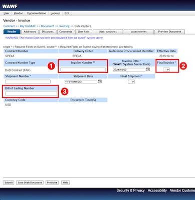 Enter an Invoice Number and Tracking Number.