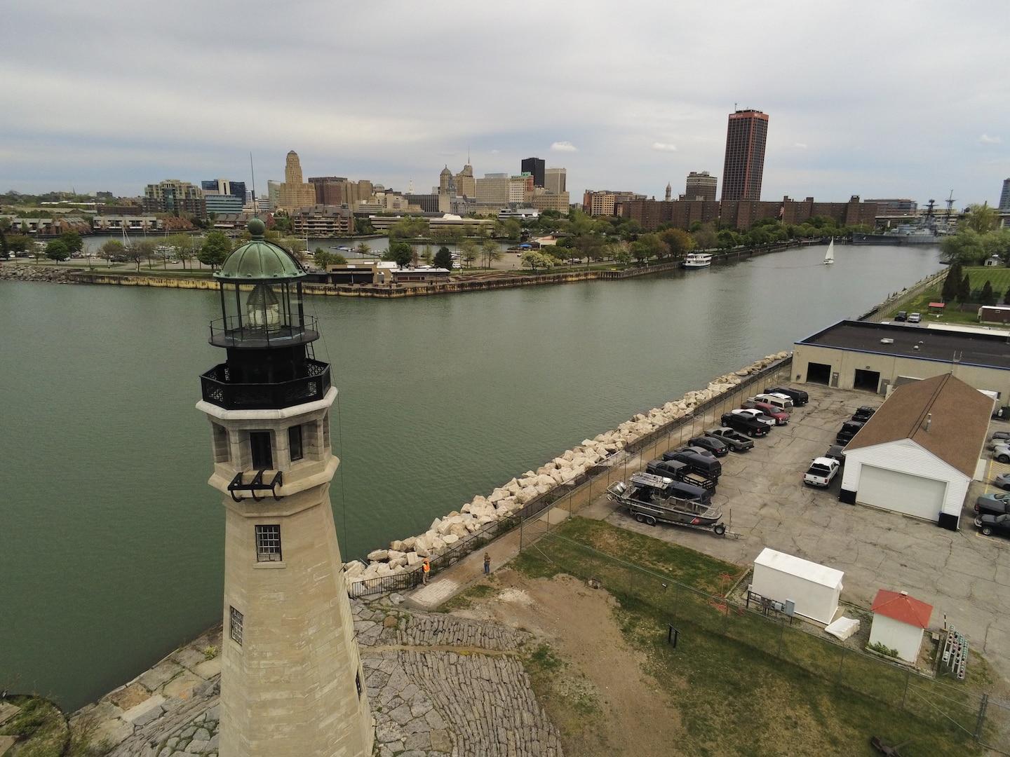 UAS imagery of the U.S. Coast Guard Buffalo Station, Buffalo South Pier, and Buffalo River in Buffalo, New York, May 26, 2022.