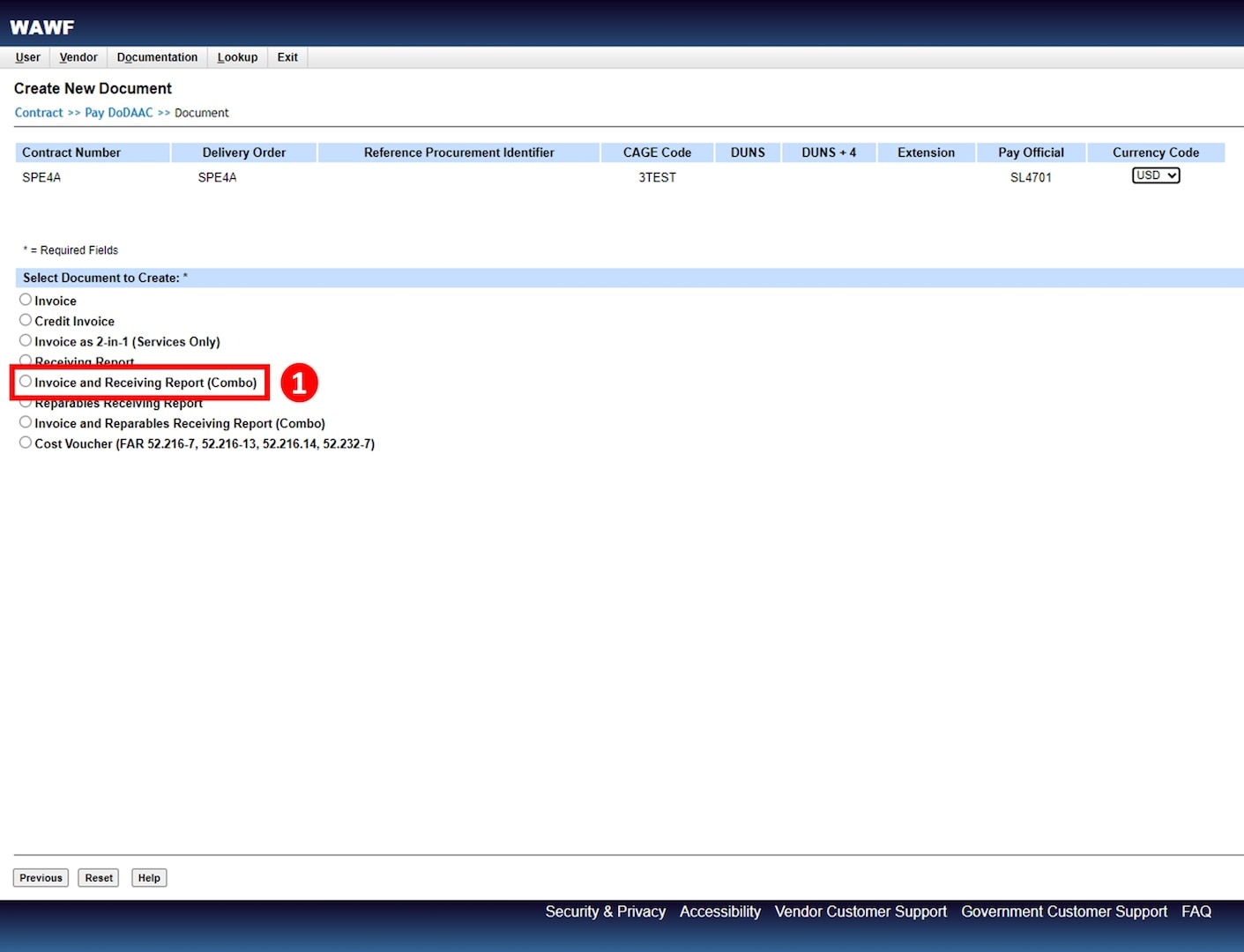 Steps to take in the Combo Invoicing Process to create and submit an invoice (payment request) and a receiving report simultaneously.