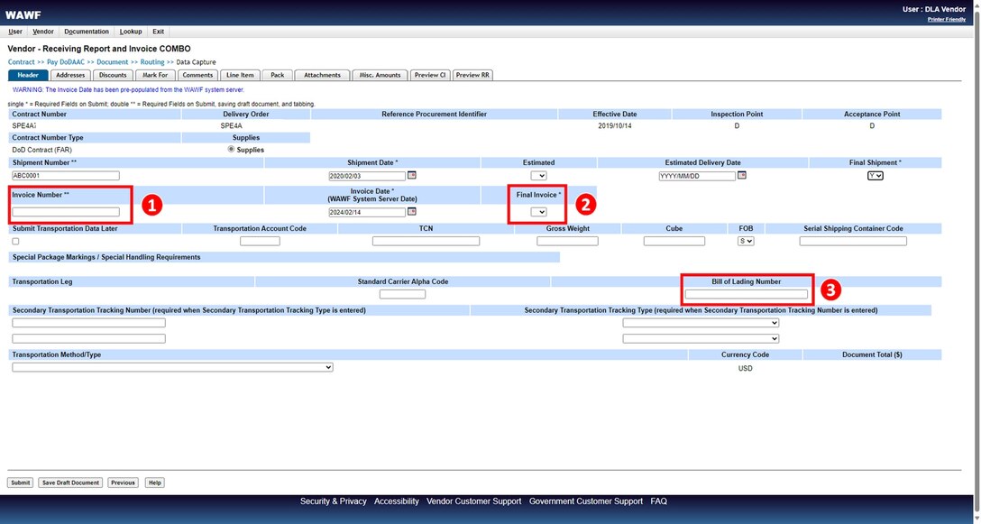 Steps to take in the Combo Invoicing Process to create and submit an invoice (payment request) and a receiving report simultaneously.
