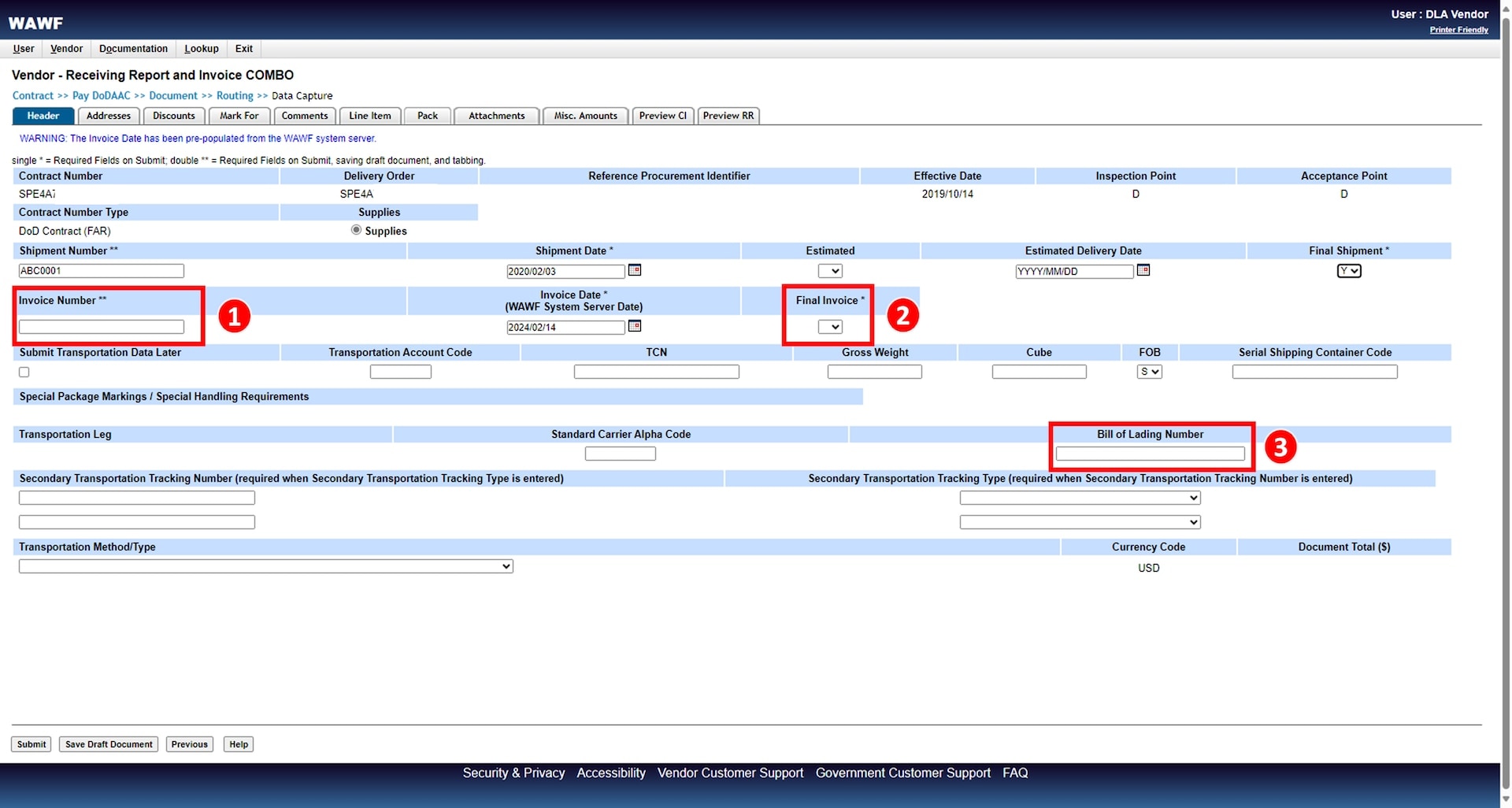 Steps to take in the Combo Invoicing Process to create and submit an invoice (payment request) and a receiving report simultaneously.
