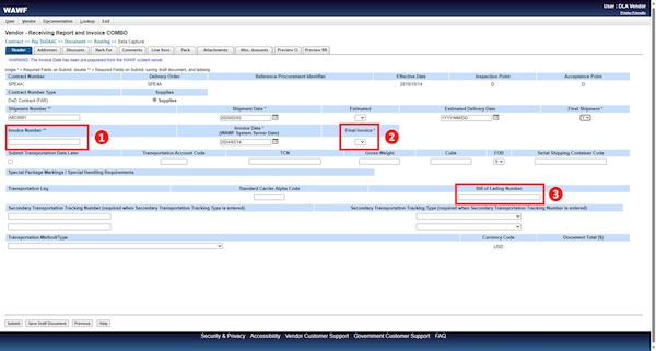 Steps to take in the Combo Invoicing Process to create and submit an invoice (payment request) and a receiving report simultaneously.