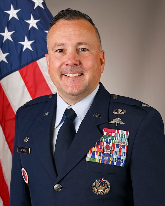 U.S. Air Force Col. Jonathan D. Sawtelle smiles for official photo as he takes command of the 11th Mission Support Group. (U.S. Air Force photo by Senior Airman Shanel Toussaint)