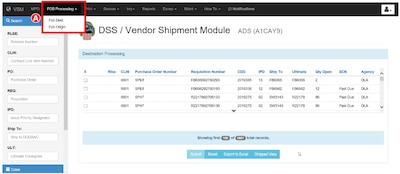 Once logged into Vendor Shipment Module select either FOB Destination or Origin Processing to then see associated contracts for viewing.