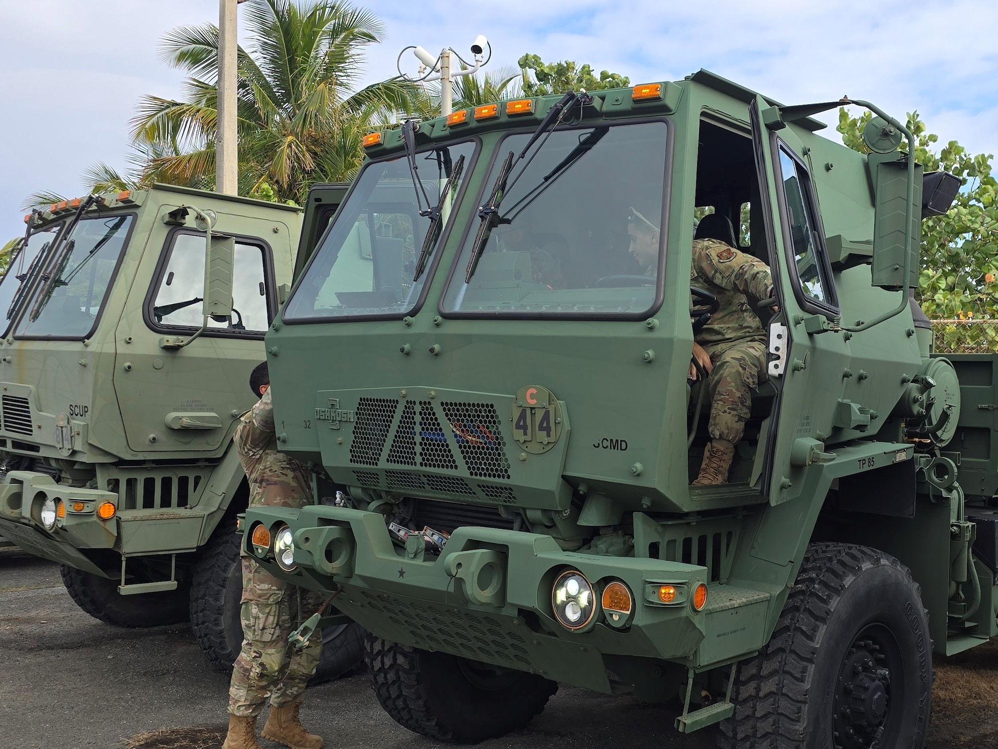 U.S. Airmen with the 156th Combat Communication Squadron, Puerto Rico Air National Guard, conduct a familiarization training on the operation of a 5 ton Medium Tactical Vehicle during exercise FUNKY BUSINESS at Punta Salinas Air National Guard Station, Toa Baja, Puerto Rico, June 3, 2026. The exercise tested Airmen's ability to rapidly establish expeditionary communications and sustain mission readiness through realistic deployment operations and disciplined logistical procedures. (U.S. Air National Guard courtesy photo)