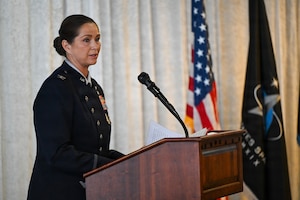 Woman standing at podium