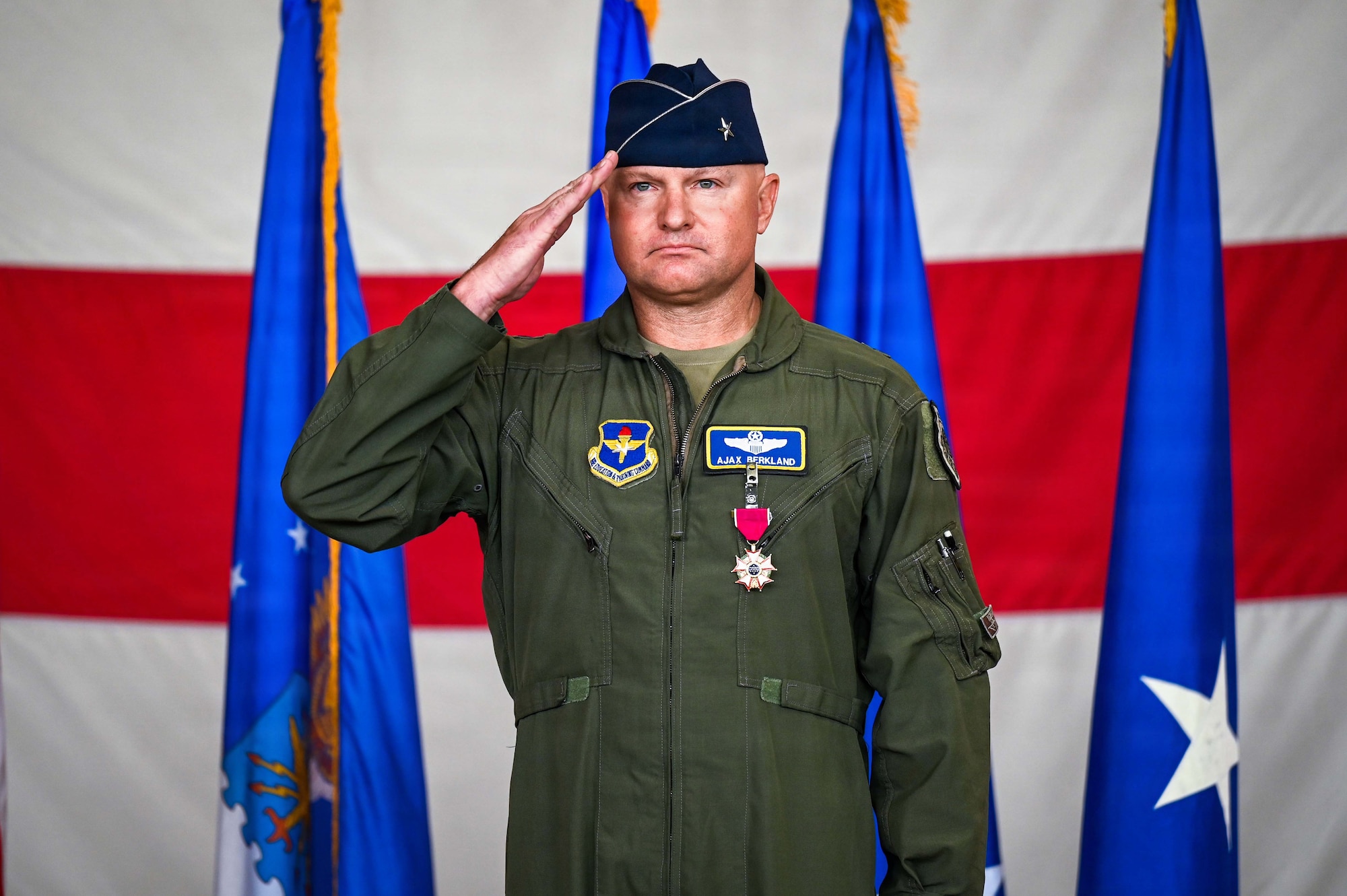 A U.S. Airman renders his last salute during a change of command ceremony.