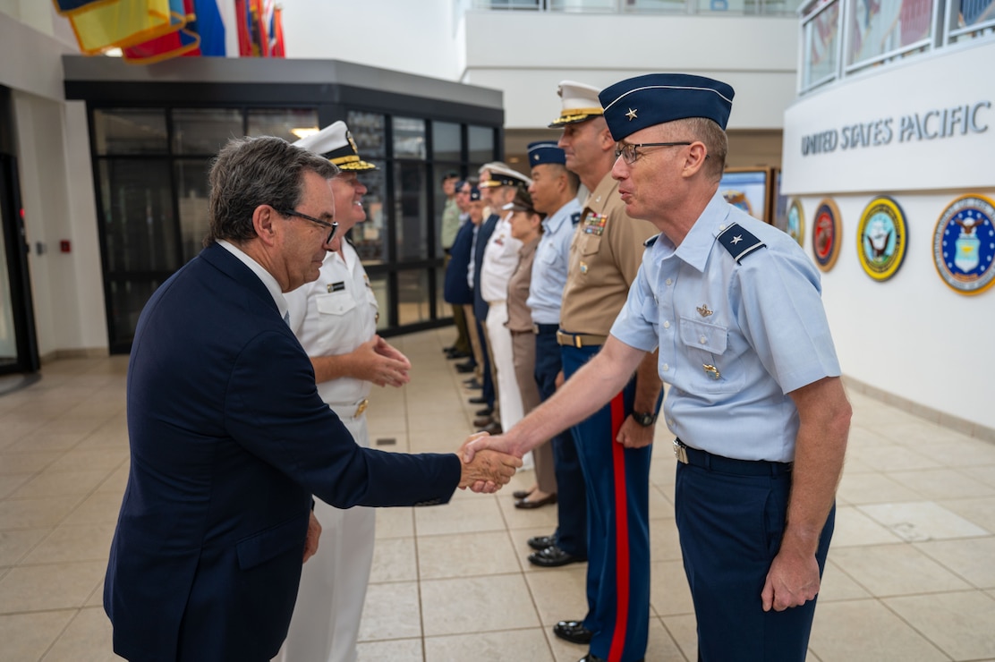 His Excellency Fernando Barros, Minister of National Defense of Chile, meets U.S. Pacific Command leadership while visiting the US PACOM headquarters building at Camp H.M. Smith, Hawaii, July 17, 2026.