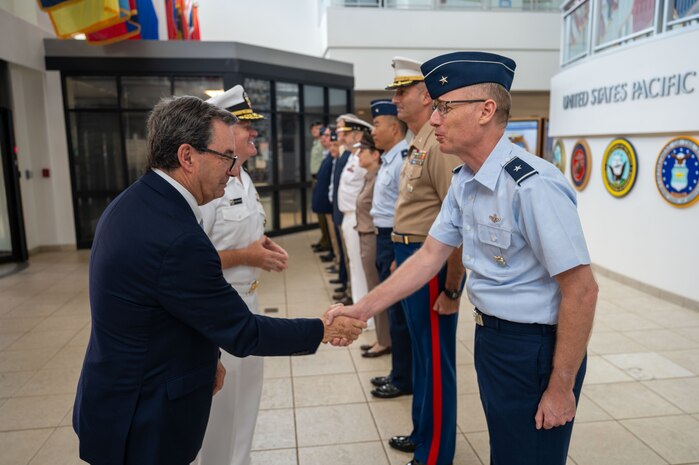 His Excellency Fernando Barros, Minister of National Defense of Chile, meets U.S. Pacific Command leadership while visiting the US PACOM headquarters building at Camp H.M. Smith, Hawaii, July 17, 2026.