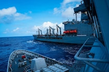 Philippine Navy Miguel Malvar-class guided-missile frigate BRP Miguel Malvar (FFG06) conducts a replenishment-at-sea with USNS Guadalupe in the Pacific Ocean during Exercise Rim of the Pacific 2026, July 11, 2026.