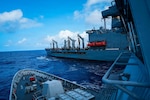 Philippine Navy Miguel Malvar-class guided-missile frigate BRP Miguel Malvar (FFG06) conducts a replenishment-at-sea with USNS Guadalupe in the Pacific Ocean during Exercise Rim of the Pacific 2026, July 11, 2026.