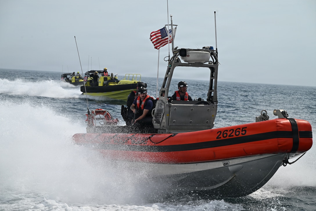 Norwegian crew members conduct law enforcement training alongside U.S. Coast Guard crew members, July 10, 2026. The training helps strengthen law enforcement readiness and interoperability between the two nations' crews. (U.S. Coast Guard photo by Petty Officer 2nd Class Laticia Sims)