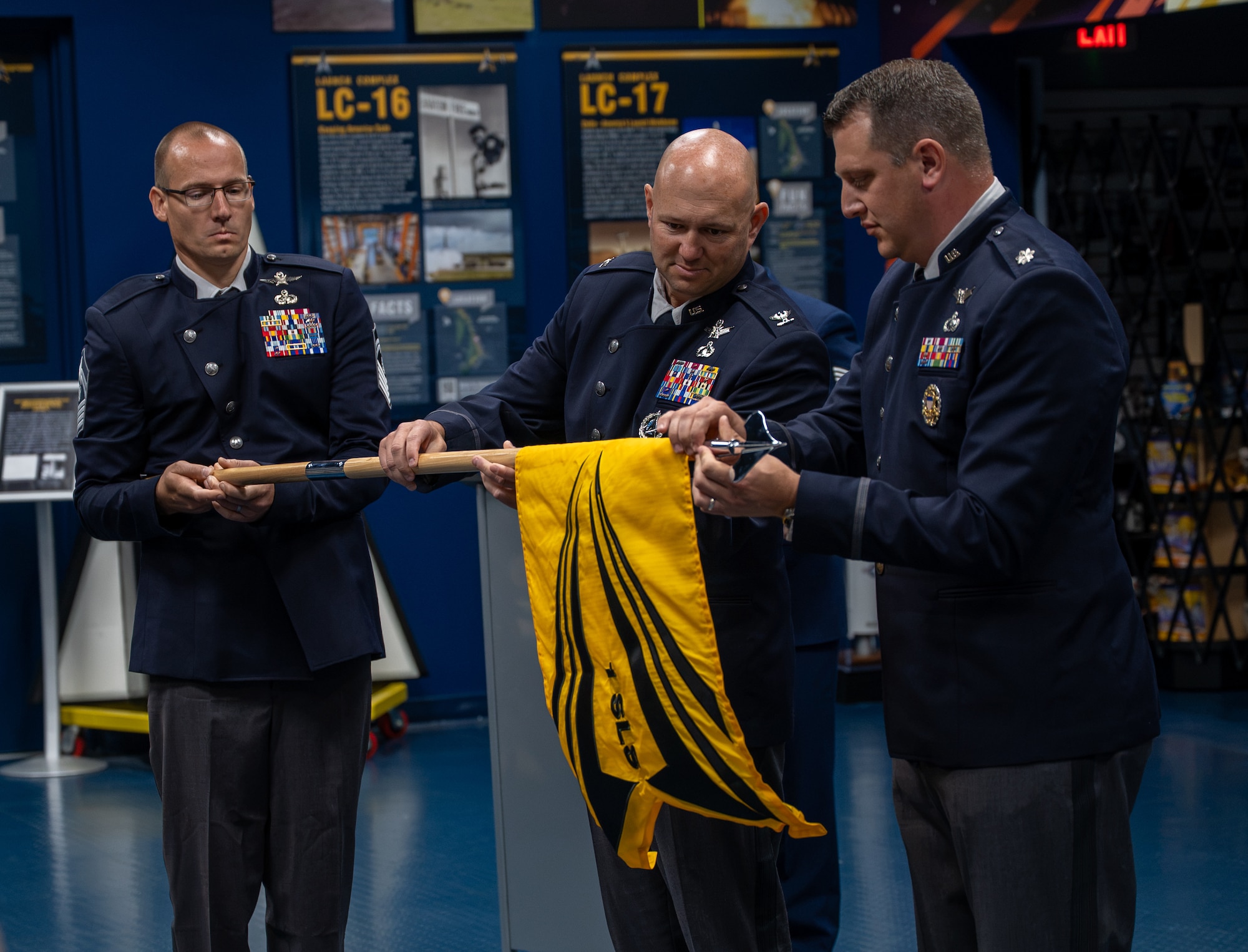 U.S. Space Force members participate in a reactivation ceremony.