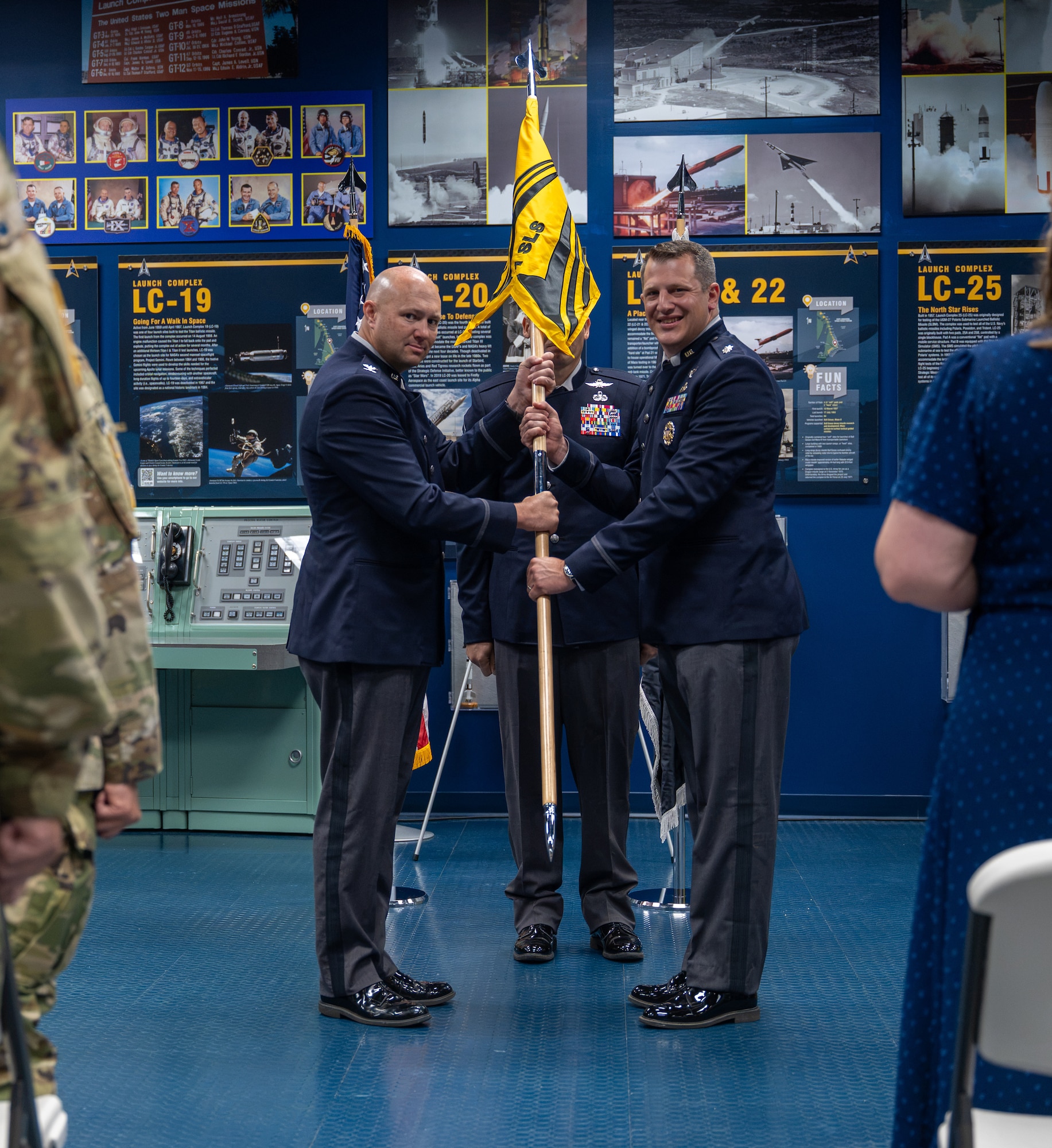 U.S. Space Force members participate in a reactivation ceremony.