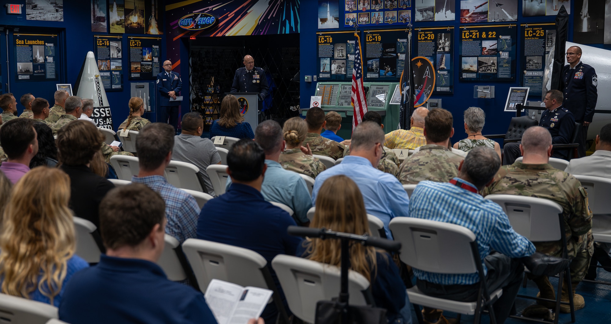 U.S. Space Force members participate in a reactivation ceremony.