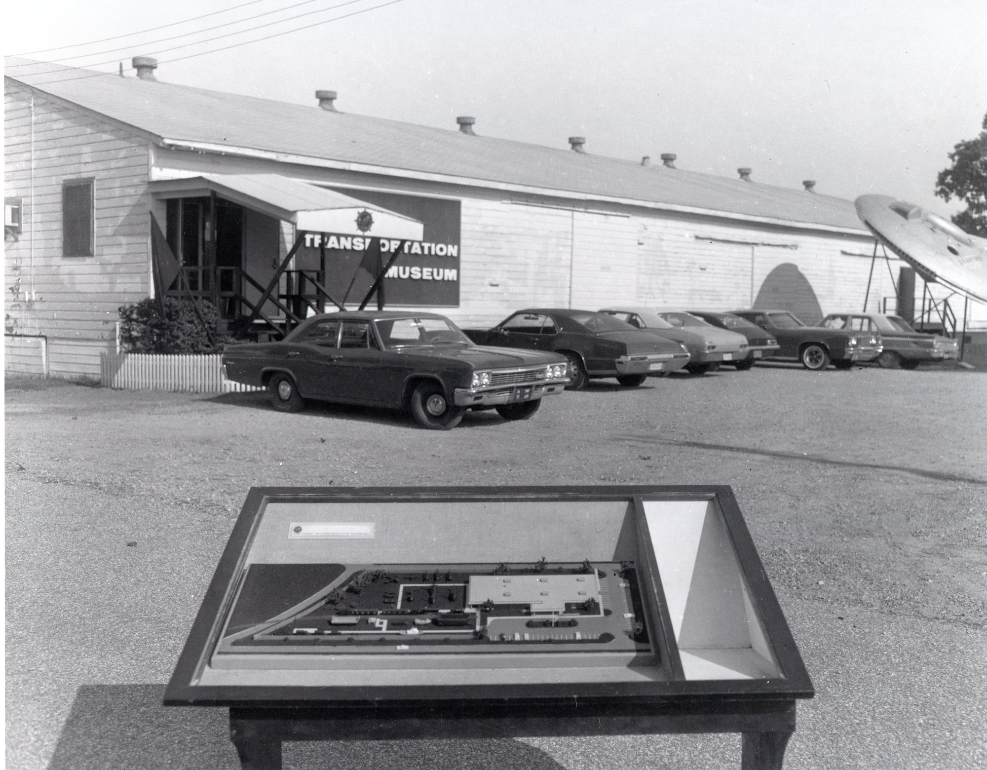 View of the entrance to the original U.S. Army Transportation warehouse museum building, circa 1970. (Courtesy photo from U.S. Army Transportation Museum Photo Collection)