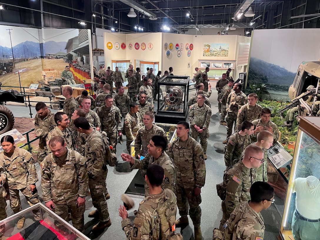 Advance Individual Training Soldiers participate in training at the U.S. Army Transportation Museum in September 2023.  (Courtesy photo from U.S. Army Transportation Museum Photo Collection)