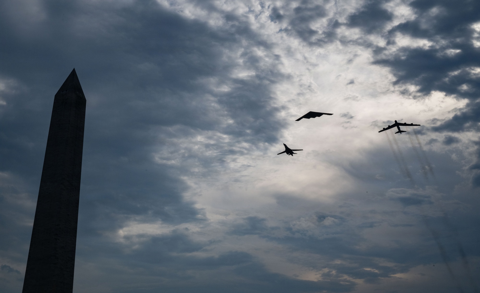 1.	The U.S. Air Force tri-bomber formation flies past the Washington Monument during the Salute to America Celebration, July 4, 2026. By successfully controlling the airspace and tracking communication feeds, the 728th Battle Management Control Squadron out of Robins Air Force Base, Georgia, demonstrated the future of command and control on one of the nation’s grandest stages.