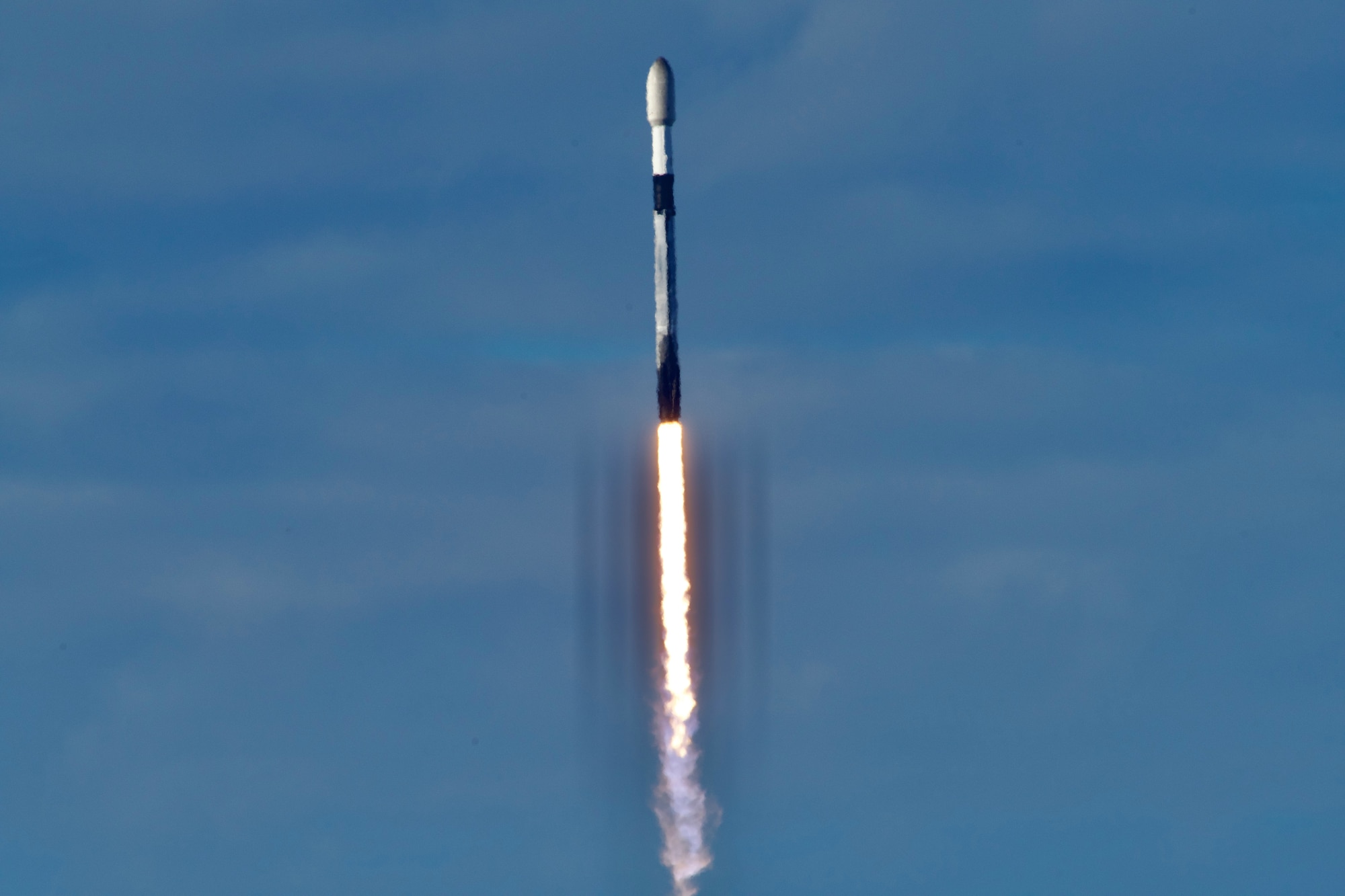 A rocket launches into the air.