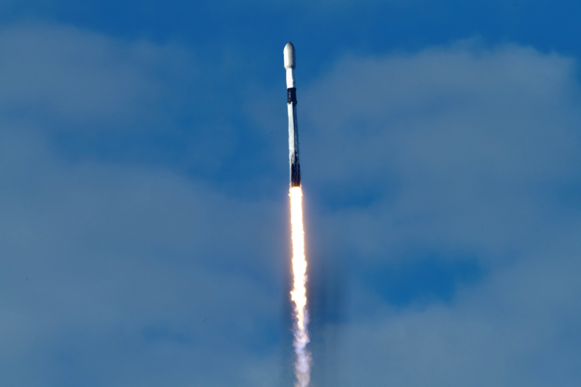 A rocket launches into the air.