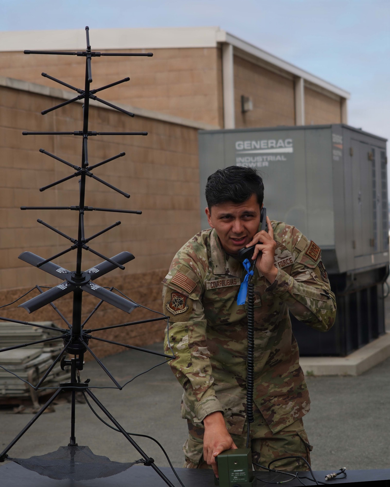 Members of the 146th Communications Flight, California Air National Guard, provide communications support during a Navy training exercise at Naval Air Station North Island, California, ensuring reliable connectivity and network operations for participating forces on April 11, 2026. The exercise provided the Airmen an opportunity to apply their technical expertise in a joint training environment while supporting mission readiness and interoperability among military partners. (U.S. Air National Guard photos by Tech. Sgt. Michelle Ulber)