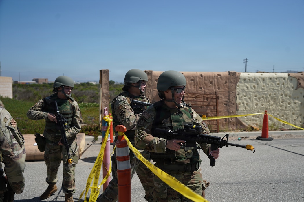 U.S. Air National Guardsmen assigned to the 146th Airlift Wing participate in Small Arms; Integrated Defense; Active Threat Response; during Ready Airman Training hosted at Naval Base Ventura County, Point Mugu, California, April 28, 2026. Ready Airman Training replaces the legacy expeditionary “just-in-time” deployment training, establishing a baseline to prepare every Airmen for deployed and home station contingencies outside of their single Air Force Specialty Code, creating a more lethal and resilient force. (U.S. Air National Guard photo by Tech. Sgt. Michelle Ulber)