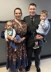 U.S. Army Staff Sgt. Bailey Wright, assigned to Headquarters and Headquarters Company, 376th Brigade Engineer Battalion, 2nd Infantry Brigade Combat Team, Pennsylvania Army National Guard, poses for a family photo with her husband and their two sons on May 22, 2026. Wright has served in the Pennsylvania Army National Guard for eight years while balancing military service and motherhood. (Courtesy photo)