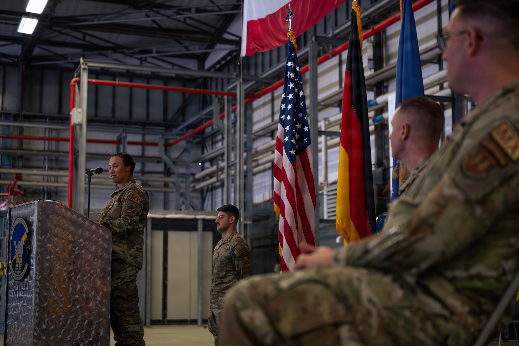 Airman talks to crowd