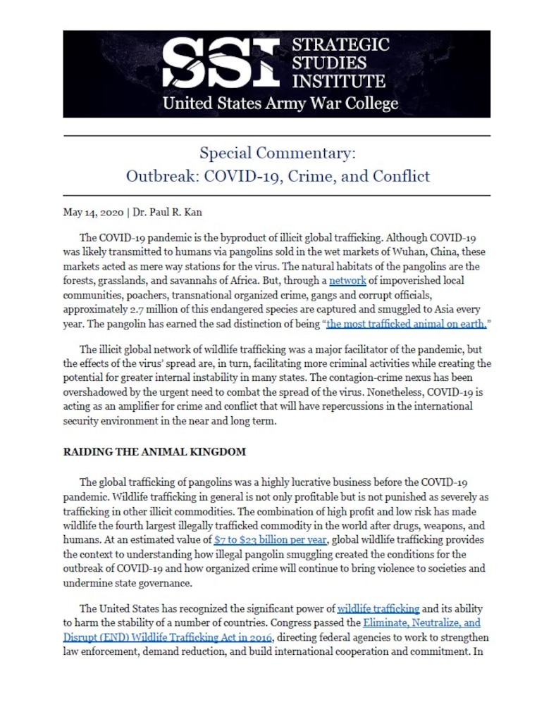 Outbreak: COVID-19, Crime, and Conflict by Dr. Paul R. Kan