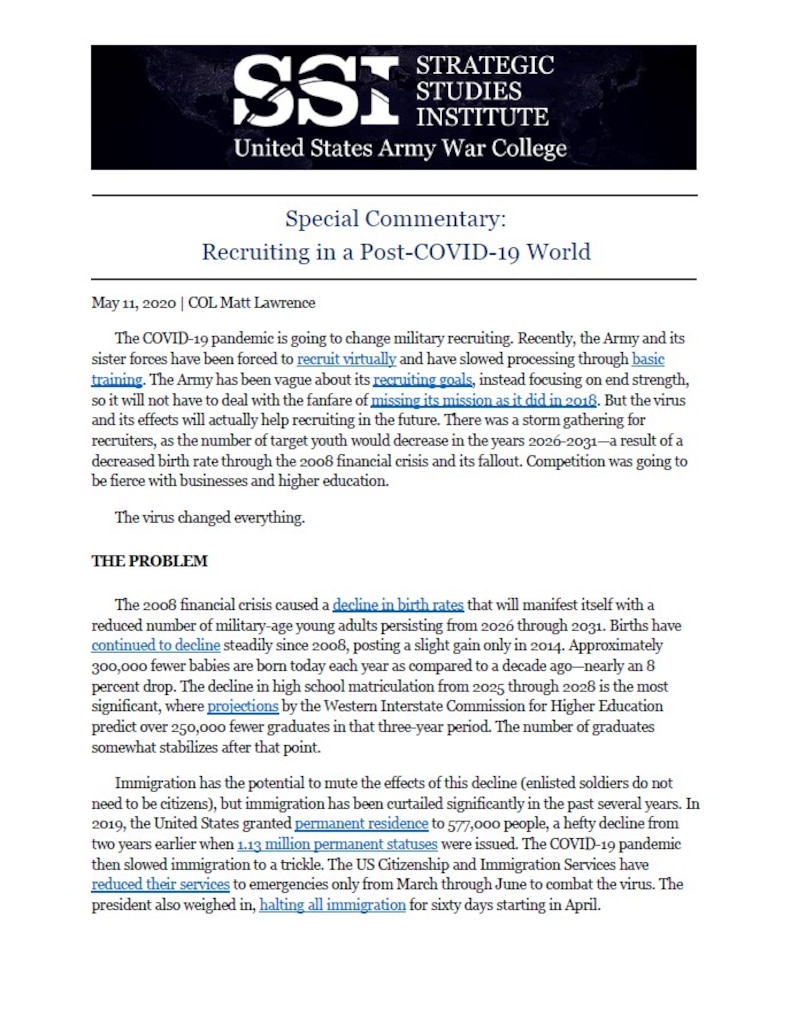 Recruiting in a Post-COVID-19 World by COL Matt Lawrence