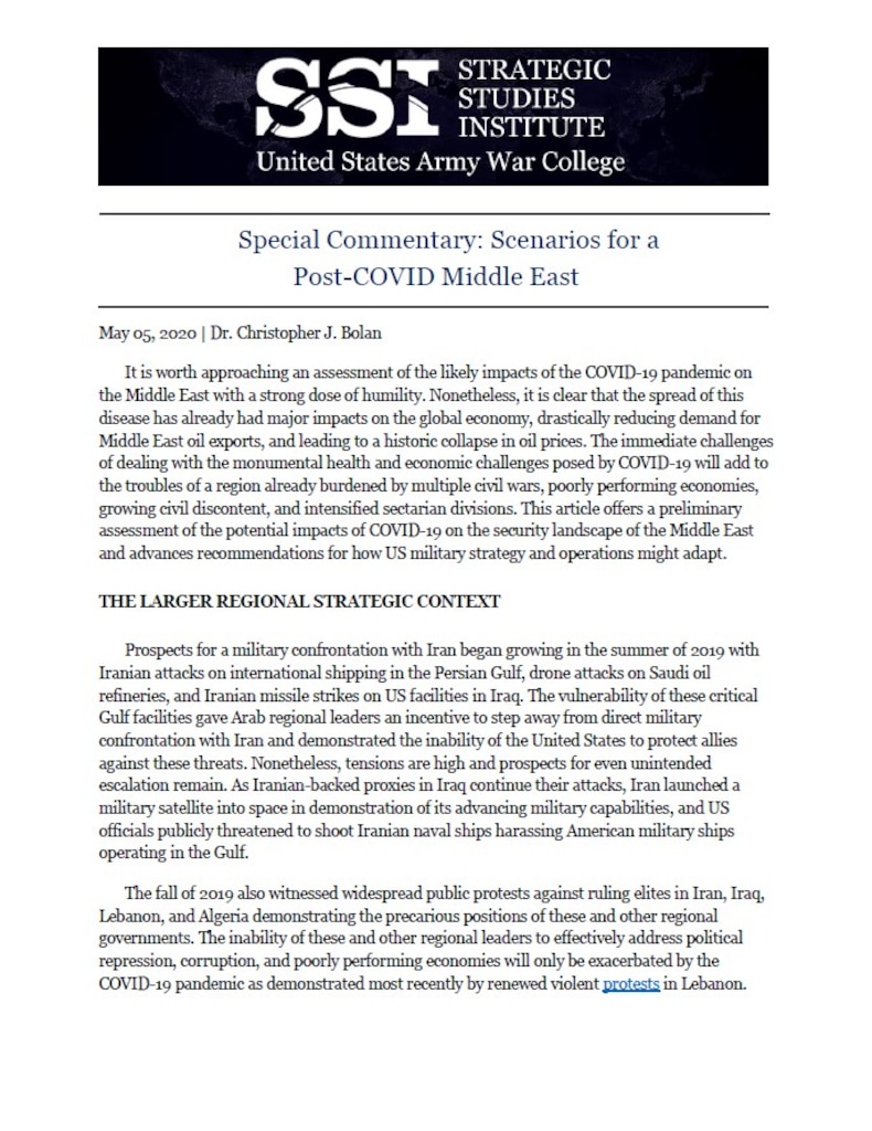 Scenarios for a Post-COVID Middle East by Dr. Christopher J. Bolan