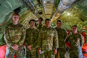 Members of the 224th Air Defense Group received an incentive flight on a KC-135 Stratotanker as a reward for their exemplary performance. The aircraft, operated by the 914th Air Refueling Wing out of Niagara Falls Air Reserve Station, flew over Utica, New York's annual Boilermaker Road race on July 12 (U.S. Air Force photo by Senior Airman Anthony Reyes)