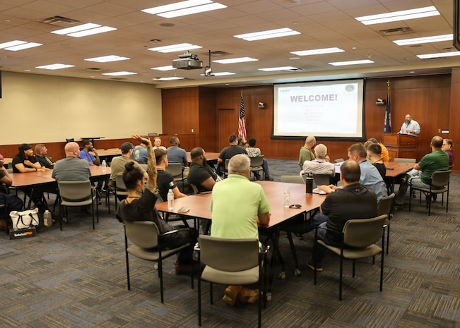 Naval Surface Warfare Center, Philadelphia Division Industrial Support Division Head Matthew Malham welcomes the Philadelphia Skills Initiative cohort on July 17, 2026. For NSWCPD, the partnership supports an effort to recruit, prepare, and retain the skilled tradespeople needed to sustain the Navy’s ships and machinery systems. The program creates a pathway for Philadelphia residents to enter NSWCPD’s Industrial Trades Development Program, which combines trade theory, classroom instruction, practical training, and hands-on experience. (U.S. Navy photo by Phillip Scaringi, CTR)